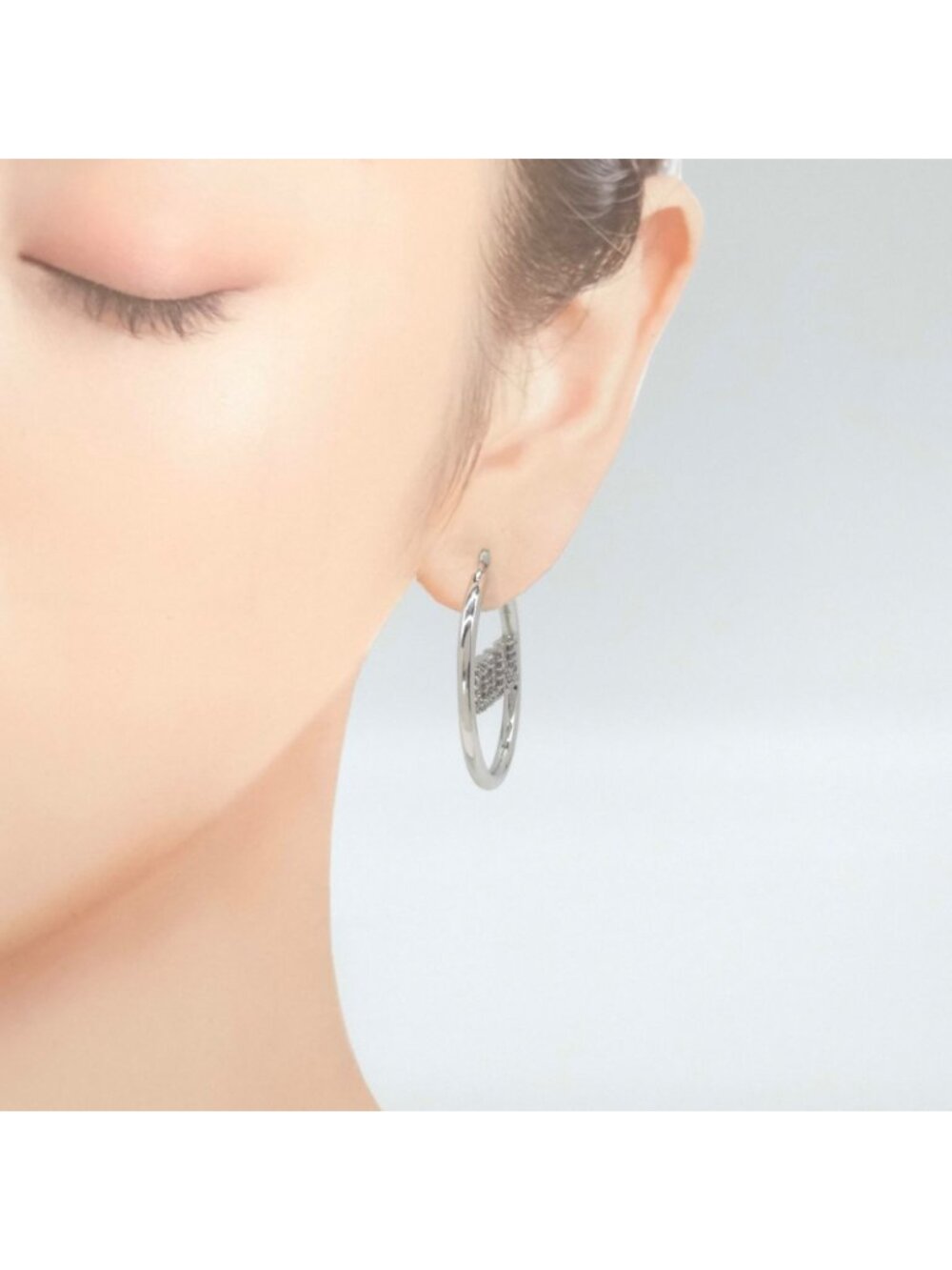Celine Monochrome Strass Hoop Earrings Logo Crystal Rhodium Finish Brass Box - Picture 3 of 10